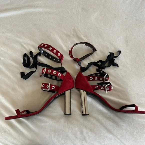 Self-Portrait x Robert Clergerie Leyla Suede Sandals in Red Size 41